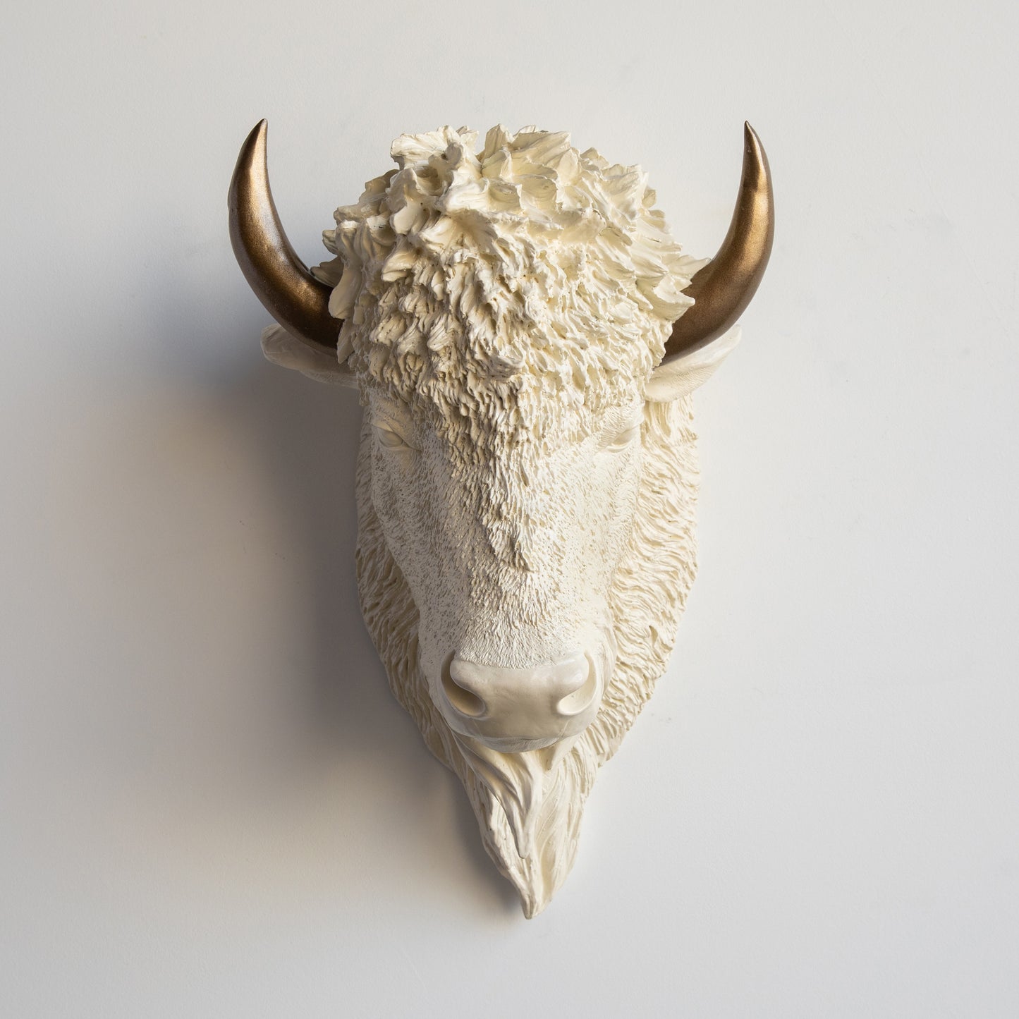 Faux Buffalo Bison Head Wall Mount // Cream with Bronze Horns