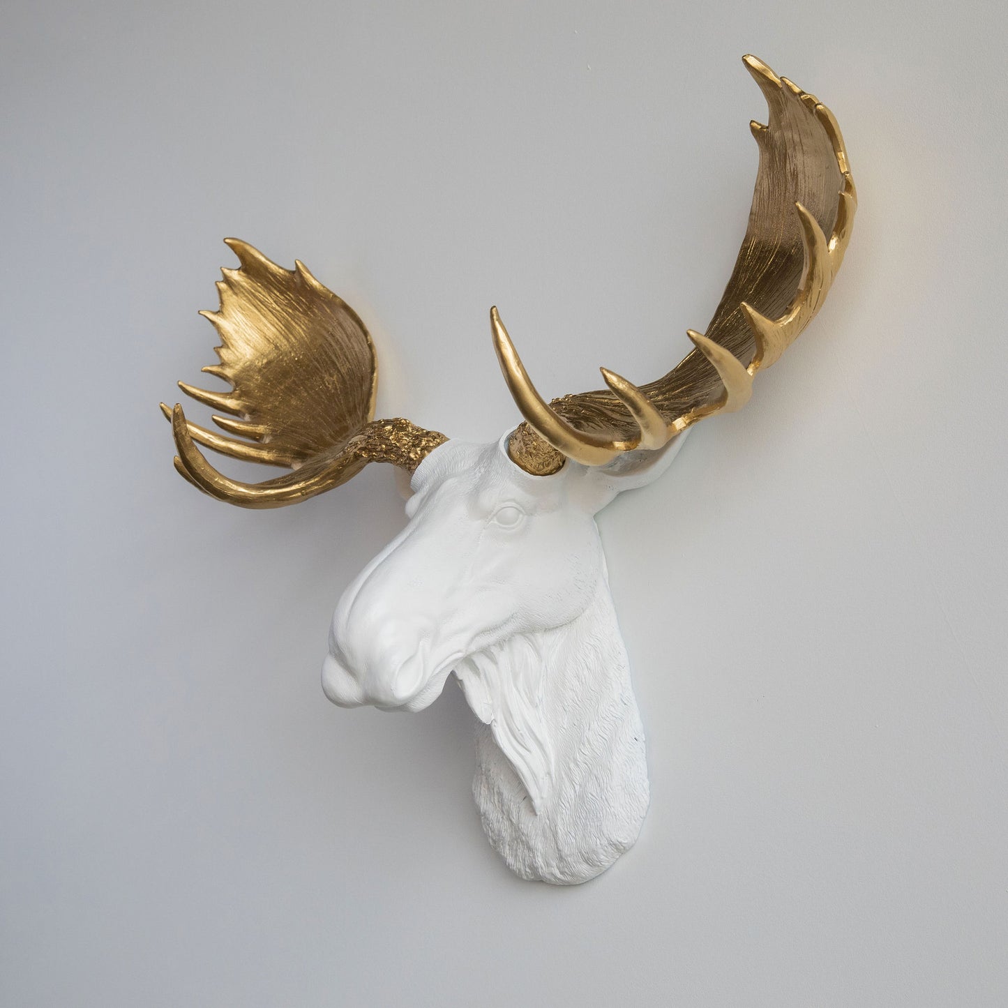 Faux Moose Head Wall Mount // White and Gold