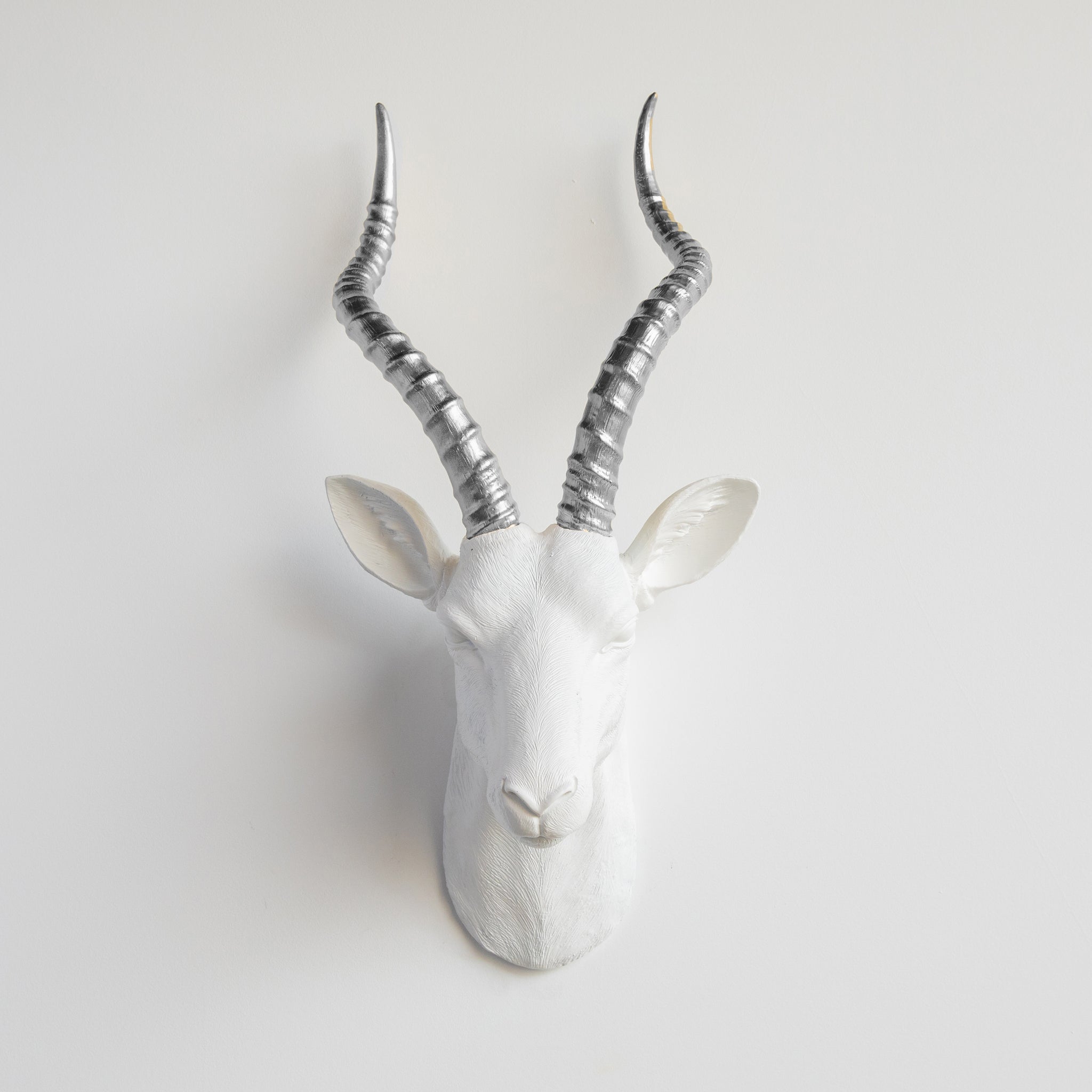 Faux Antelope Head Wall Mount // White and Silver