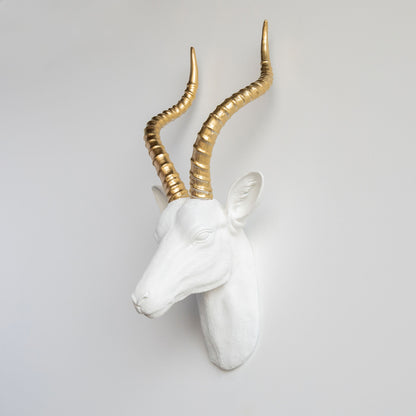 Faux Antelope Head Wall Mount // White and Gold