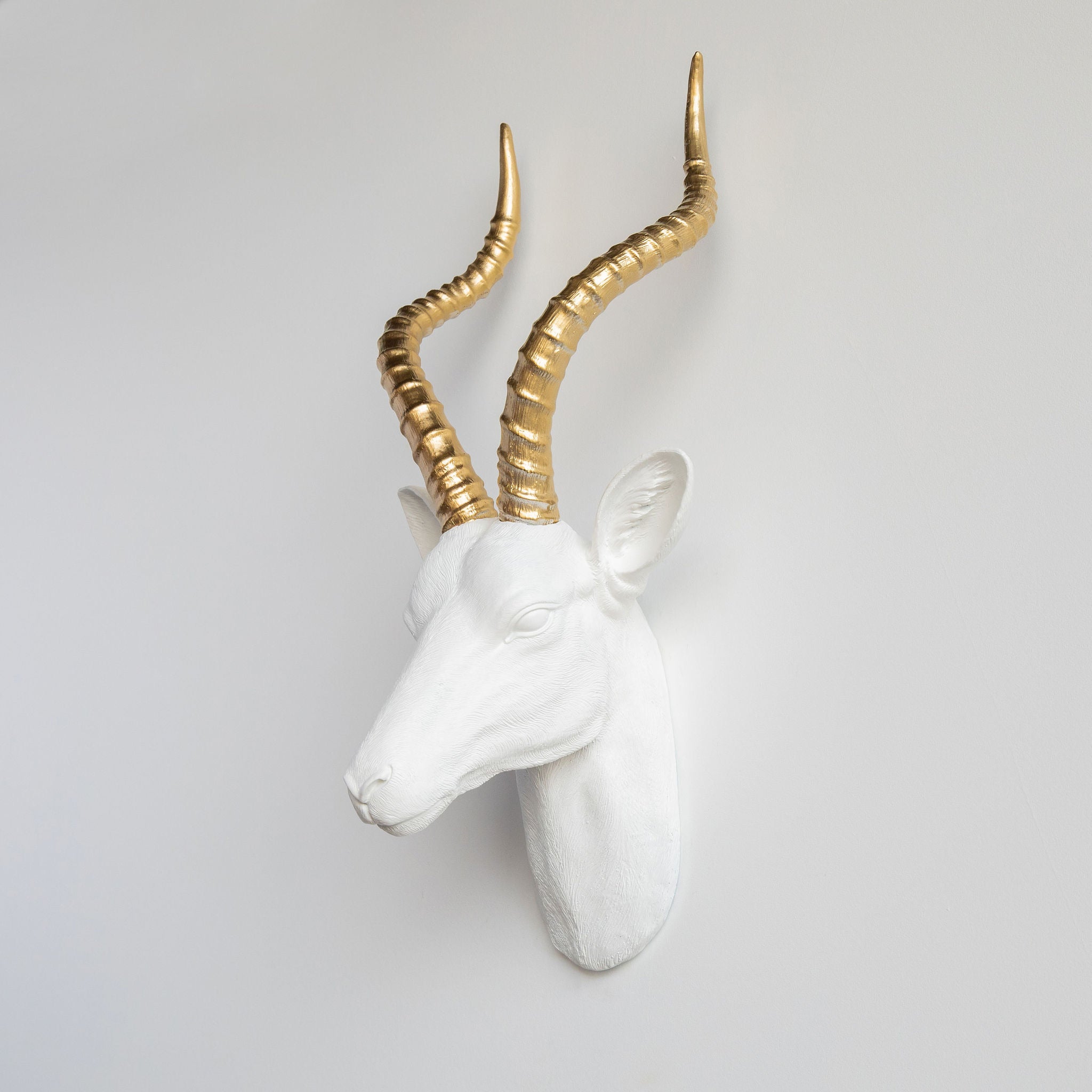 Faux Antelope Head Wall Mount // White and Gold