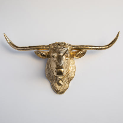 Faux Texas Longhorn Head Wall Mount // Gold