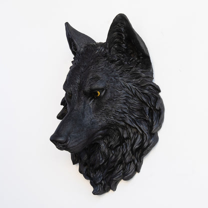 Faux Wolf Head Wall Mount // Black with Yellow Eyes