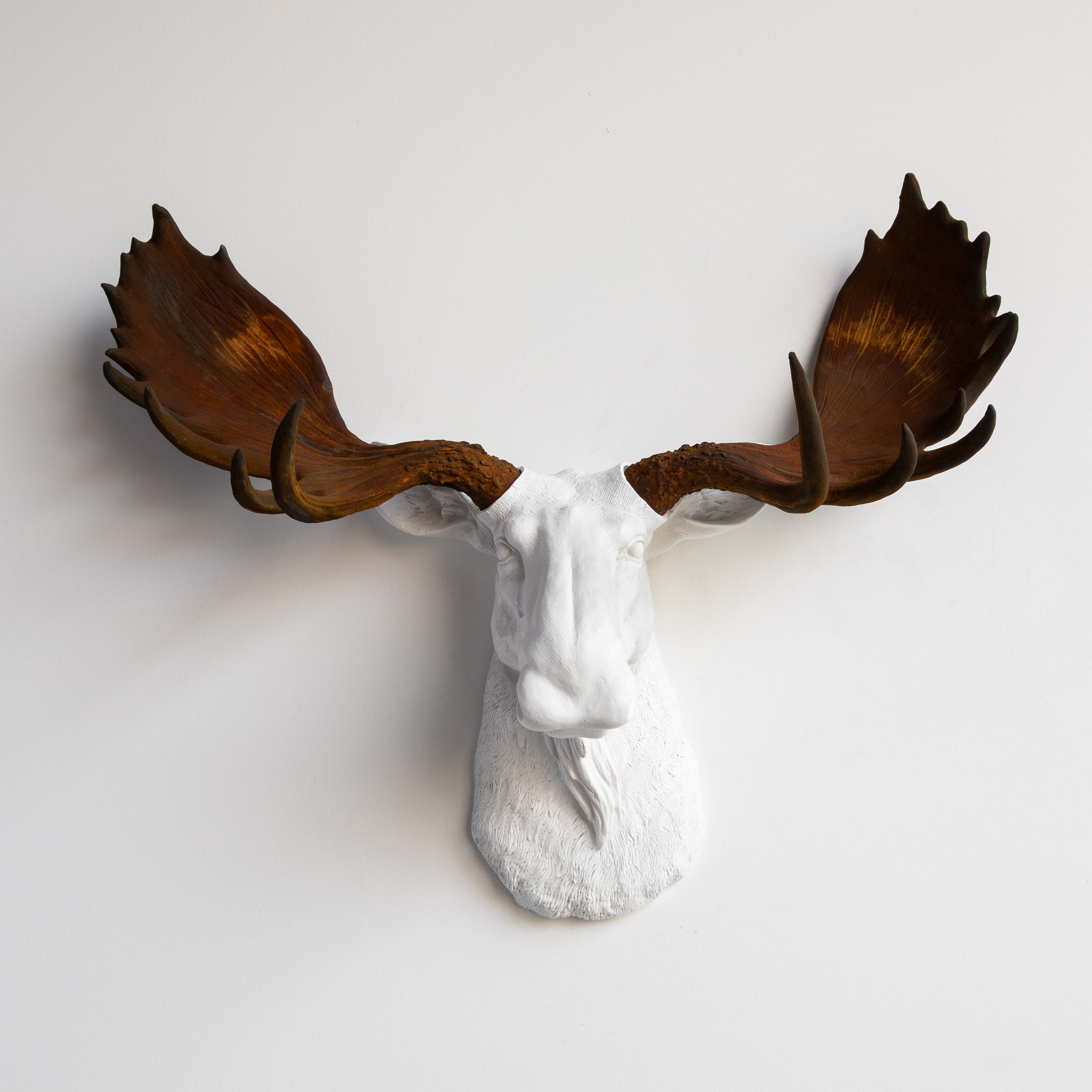 Faux Moose Head Wall Mount // White and Rust