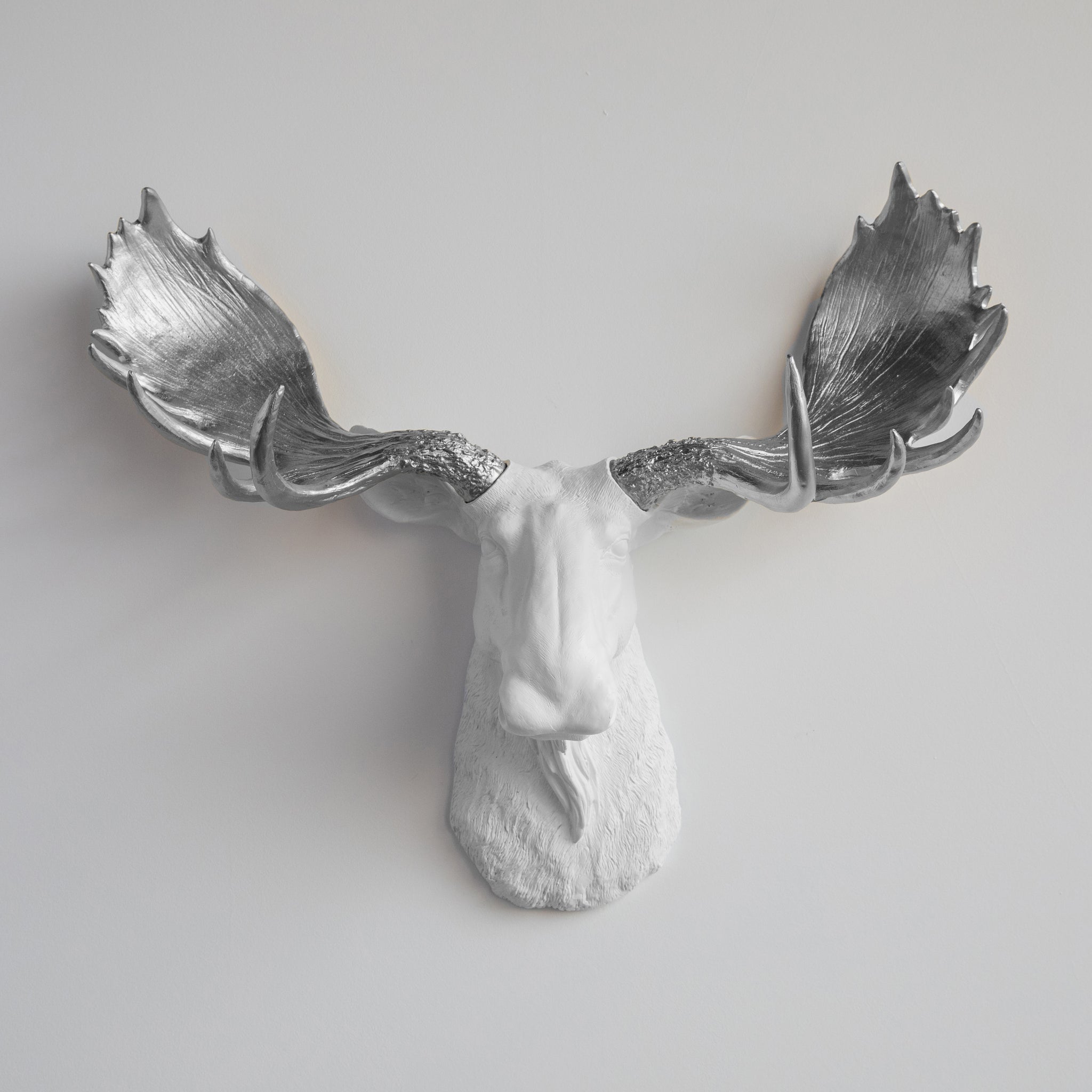 Faux Moose Head Wall Mount // White and Silver