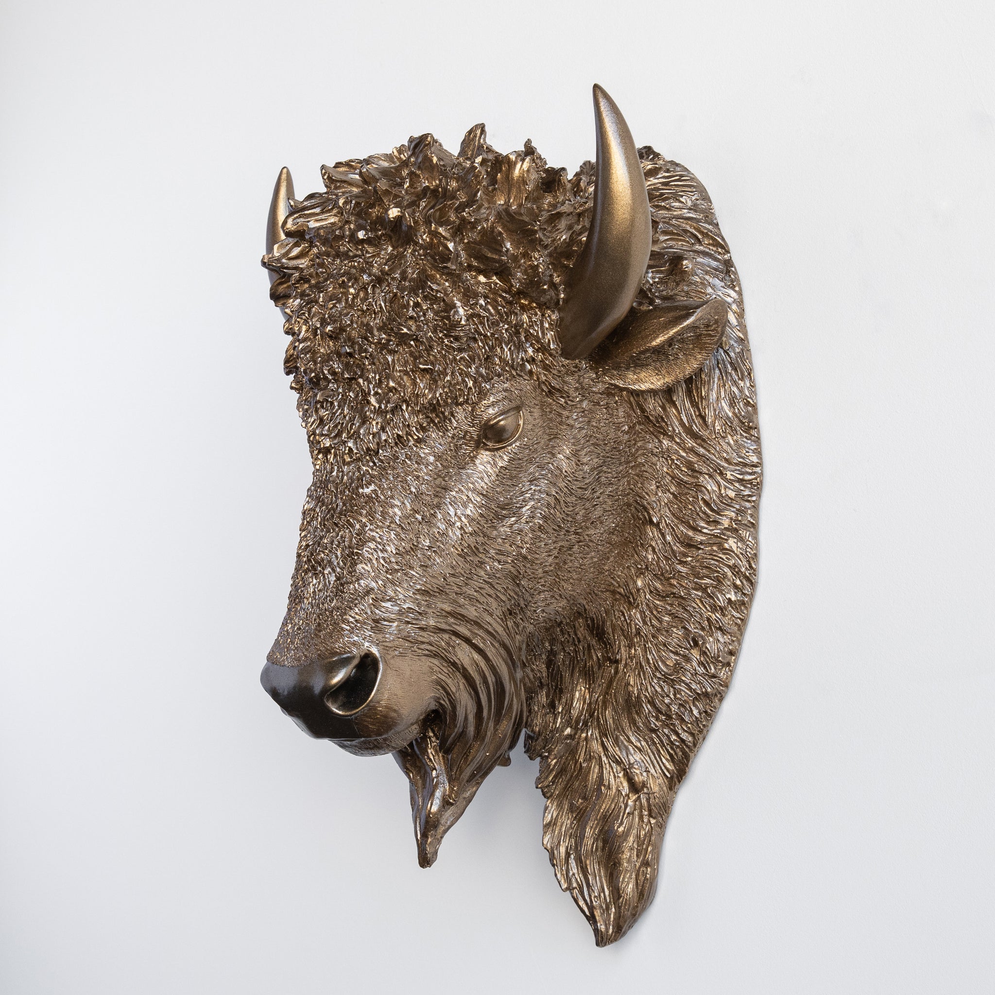 Faux Buffalo Bison Head Wall Mount // Bronze