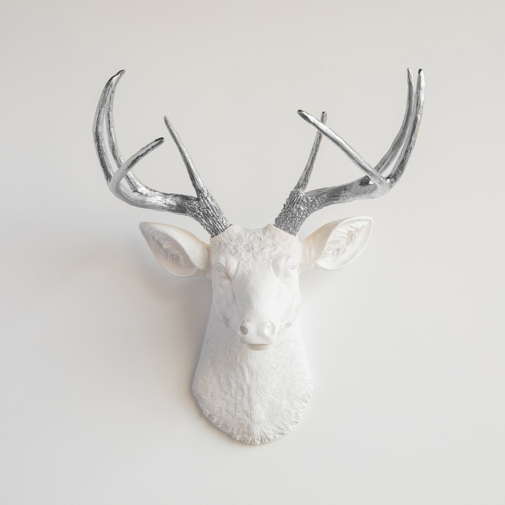 Faux Deer Head Wall Mount // White and Silver