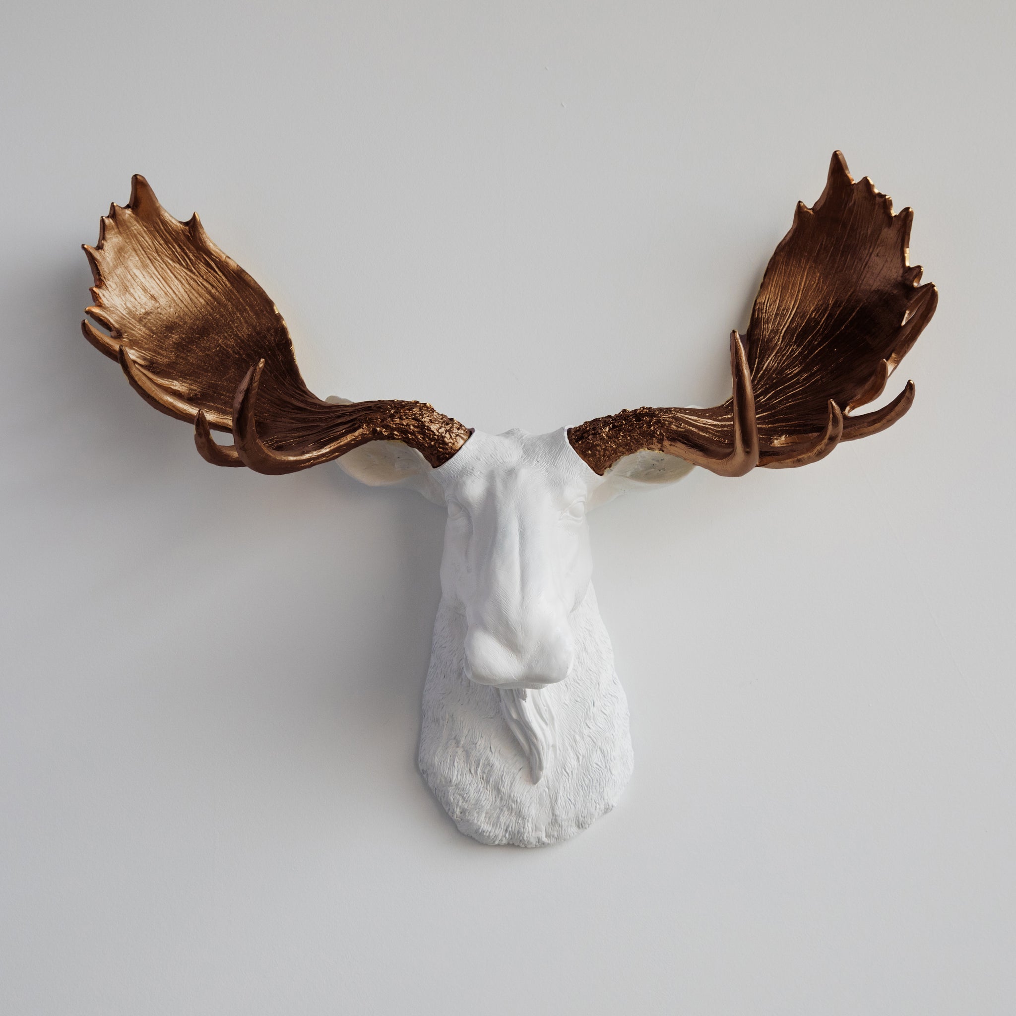 Faux Moose Head Wall Mount // White and Bronze