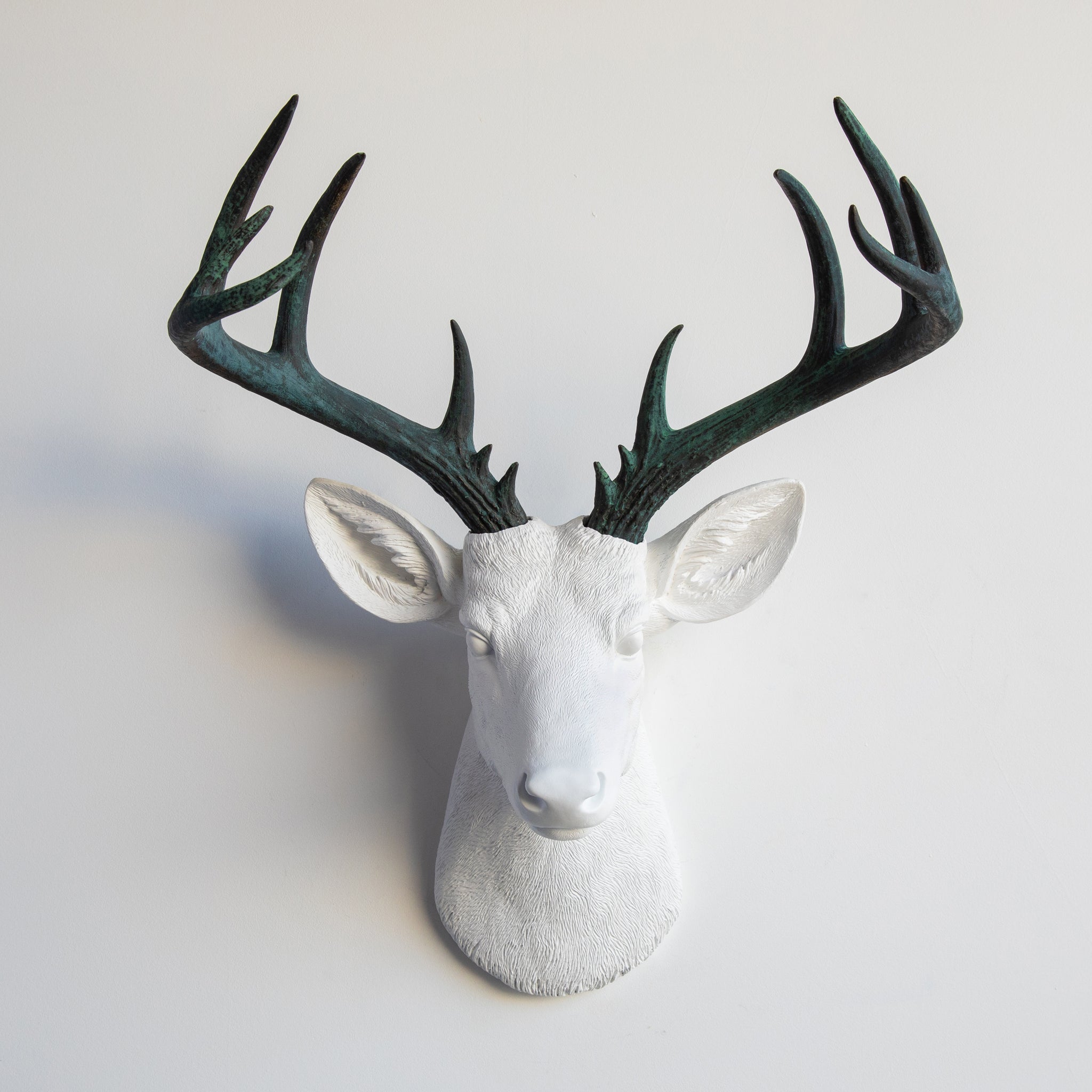 Faux Stag Deer Head Wall Mount // White and Bronze Patina