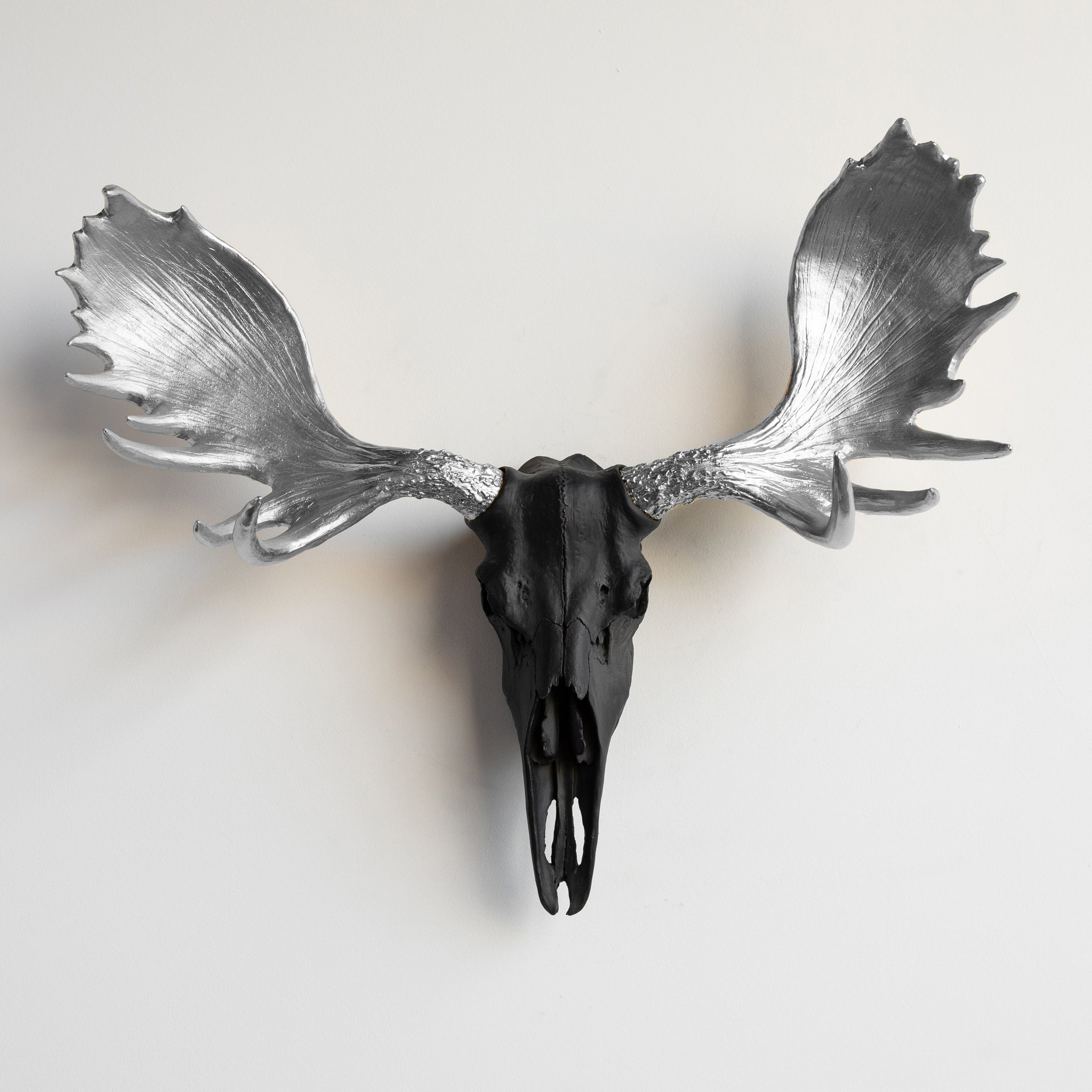 Faux Moose Skull Wall Mount // Black with Silver Antlers