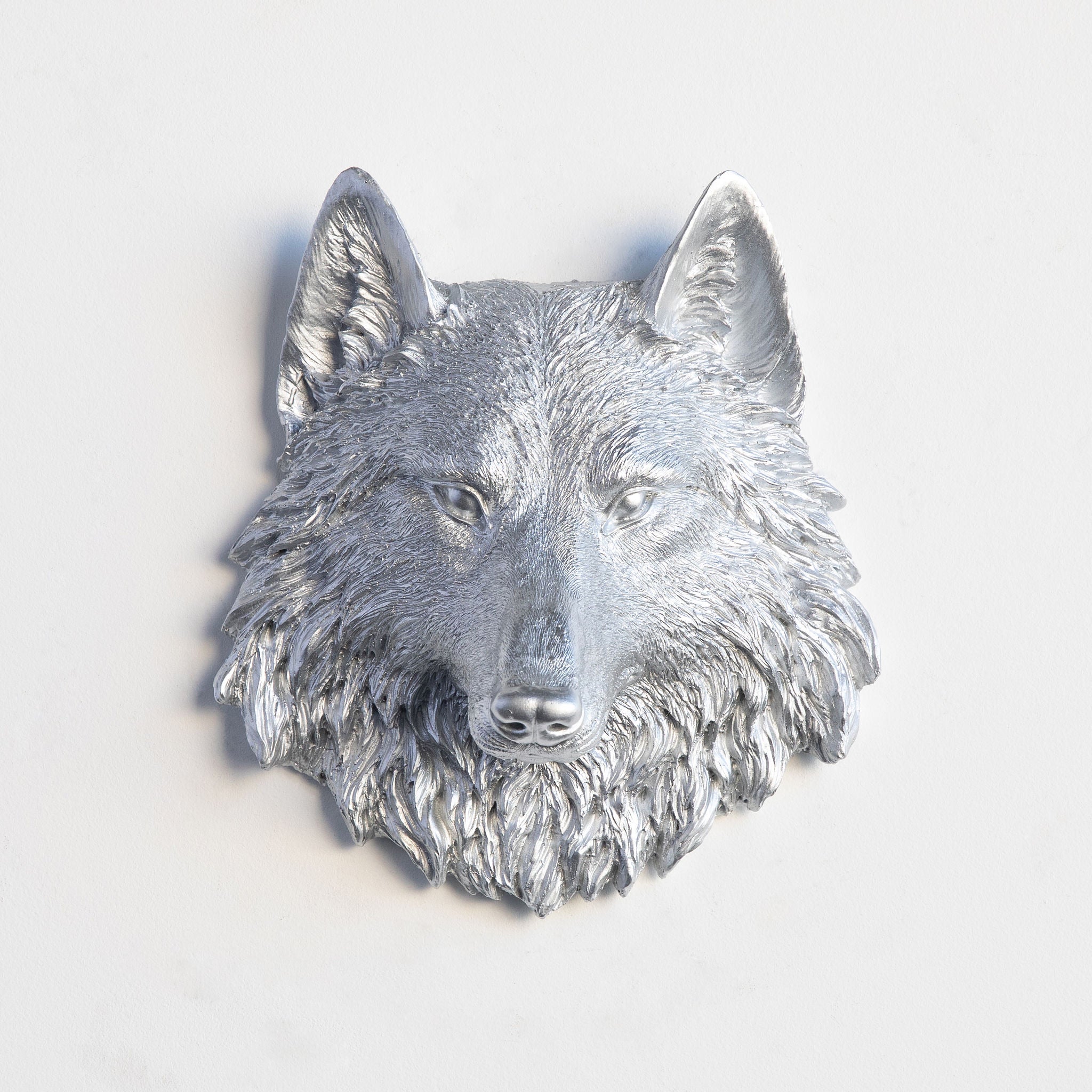 Faux Small Wolf Head Wall Mount // Silver