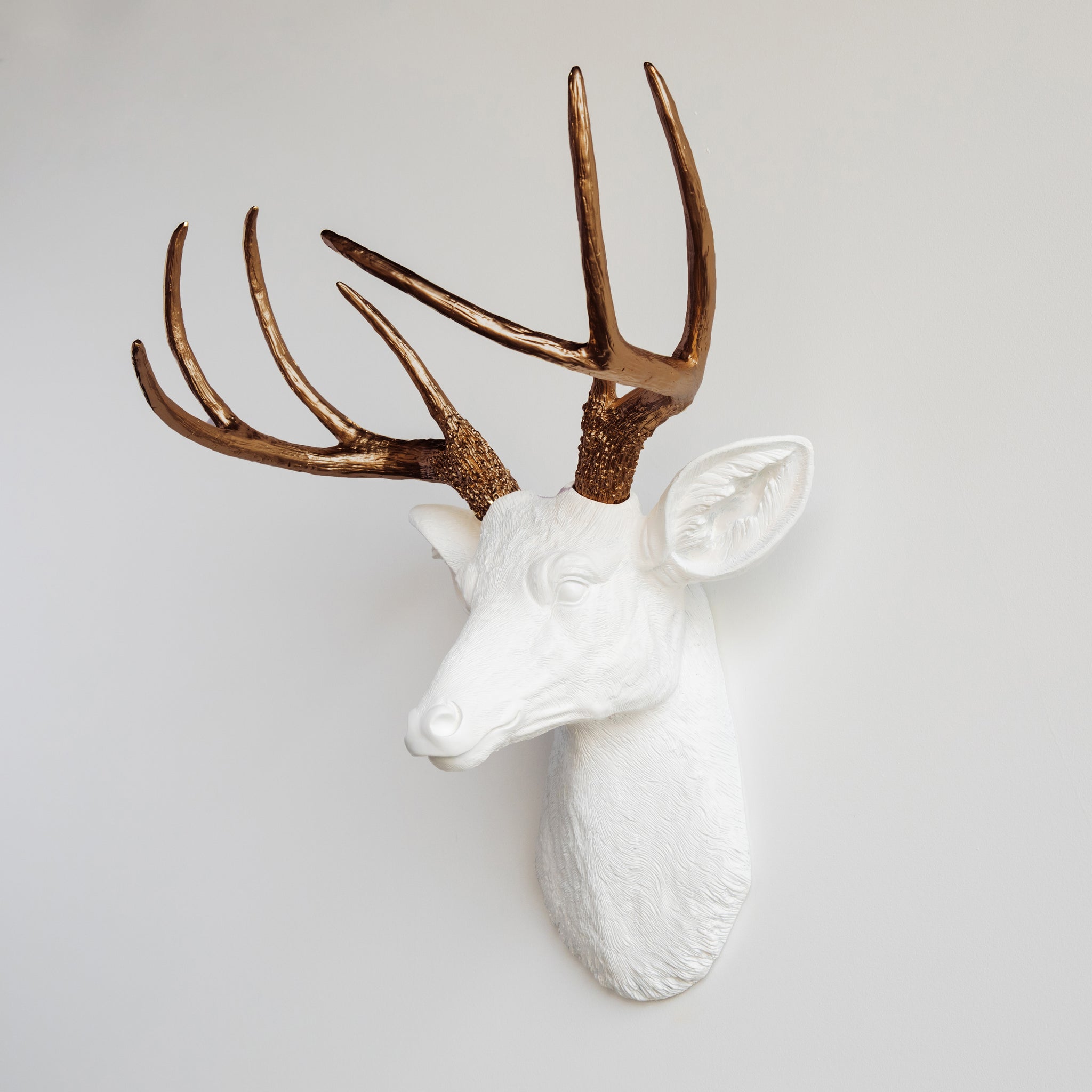 Faux Deer Head Wall Mount // White and Bronze