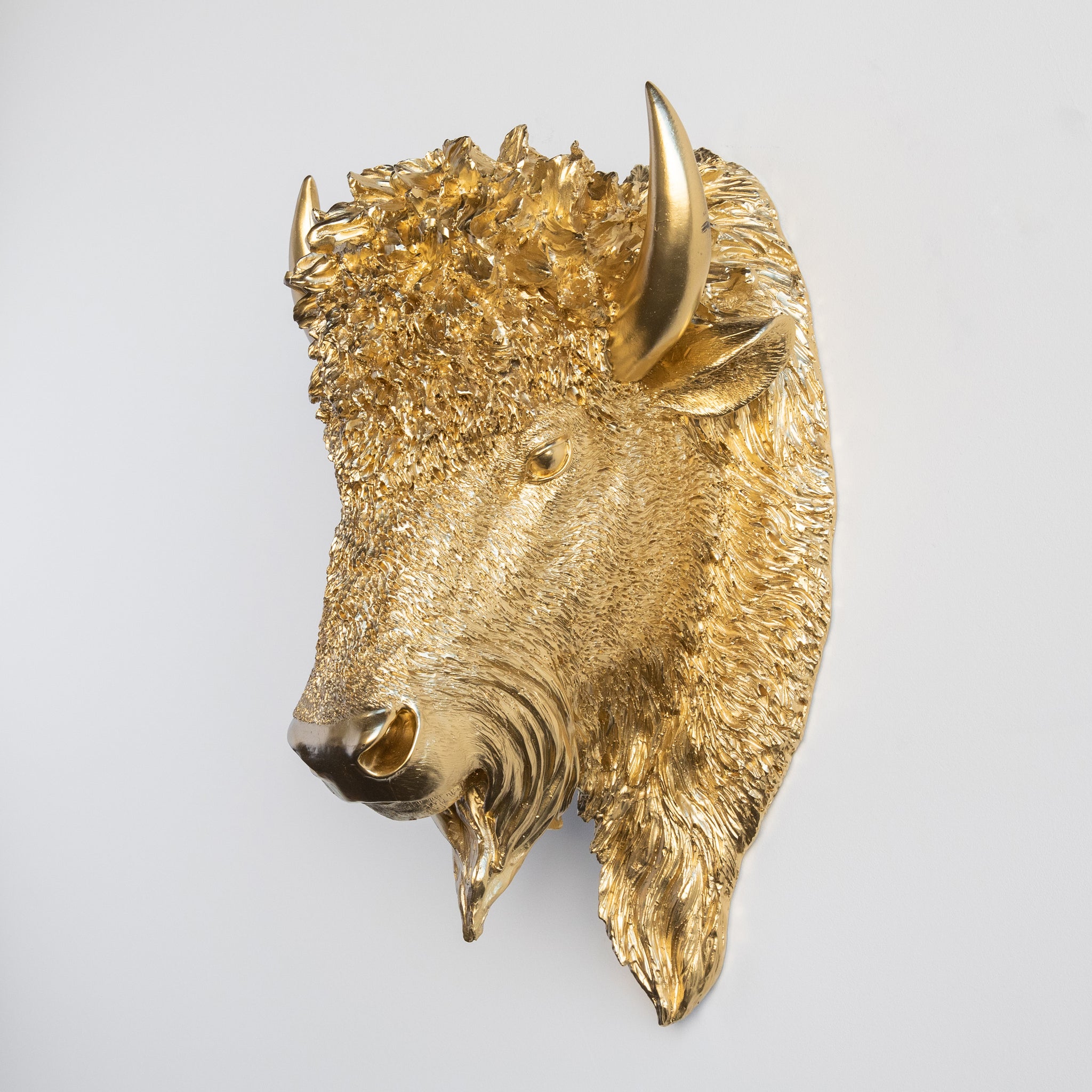 Faux Buffalo Bison Head Wall Mount // Gold