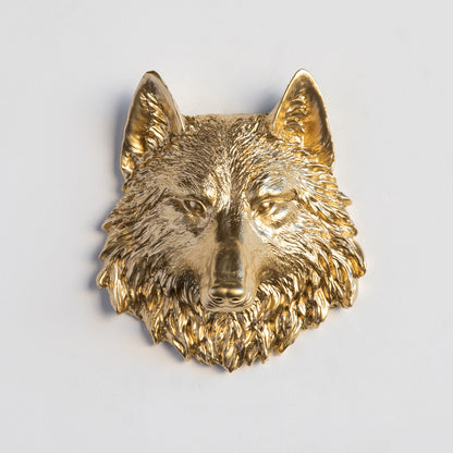 Faux Small Wolf Head Wall Mount // Gold