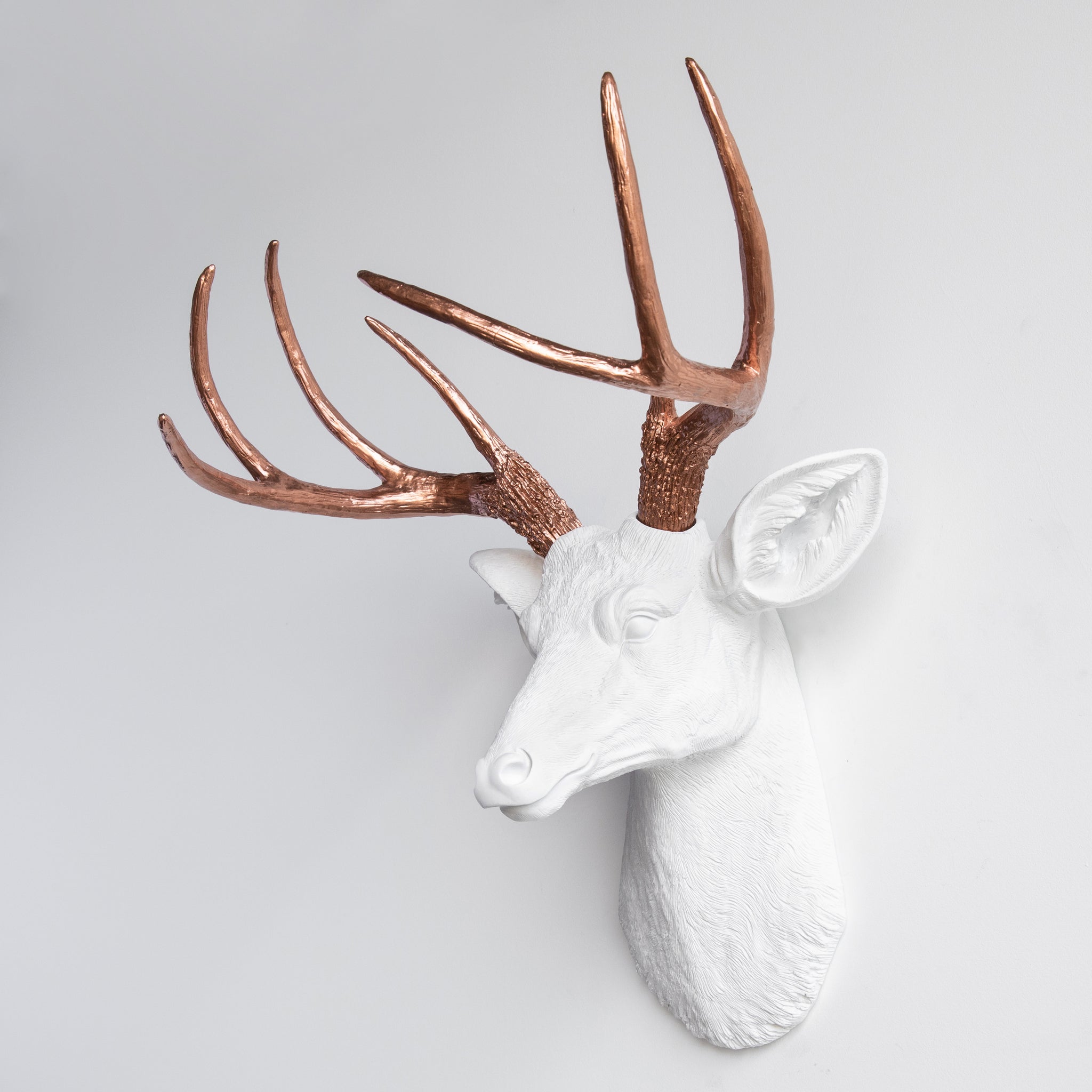 Faux Deer Head Wall Mount // White and Rose Gold