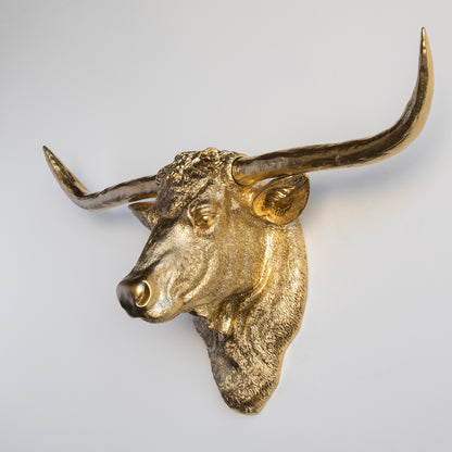 Faux Texas Longhorn Head Wall Mount // Gold