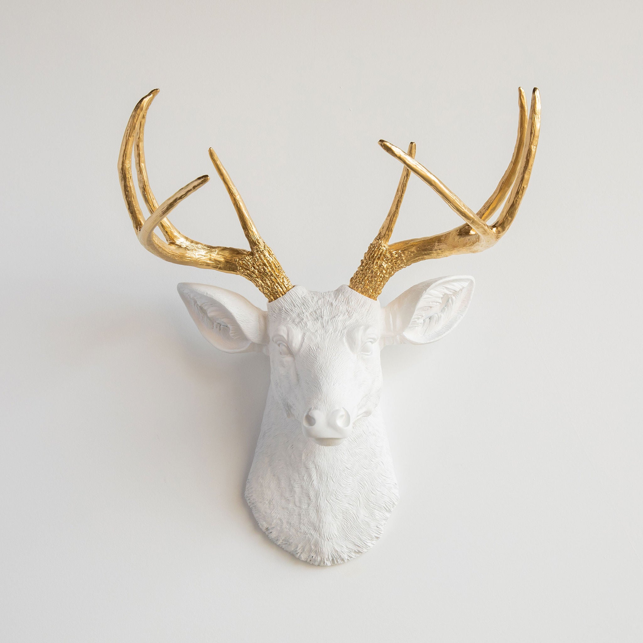 Faux Deer Head Wall Mount // White and Gold