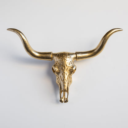 Faux Carved Texas Longhorn Skull // Gold
