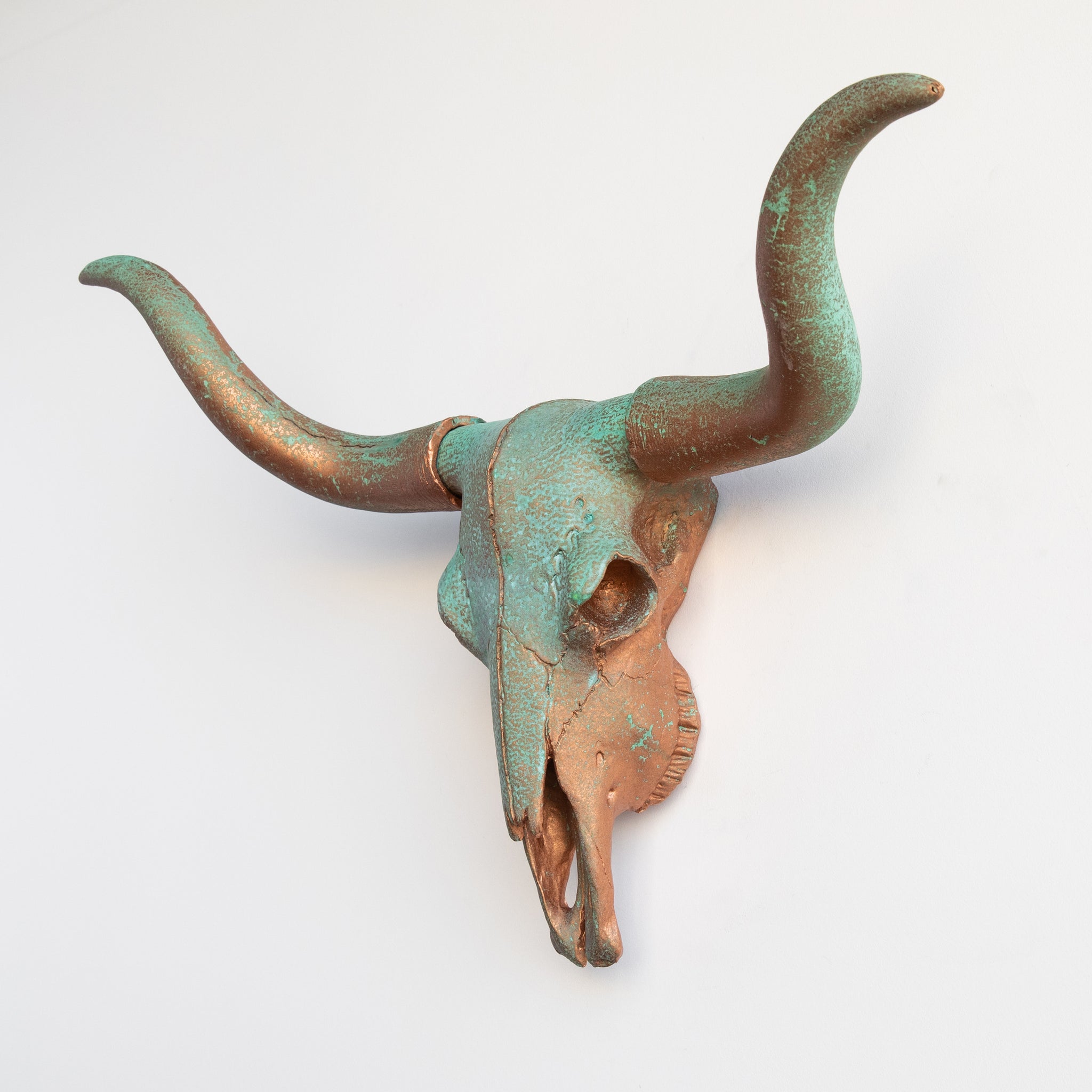 Faux Texas Longhorn Steer Skull Wall Mount // Copper Patina