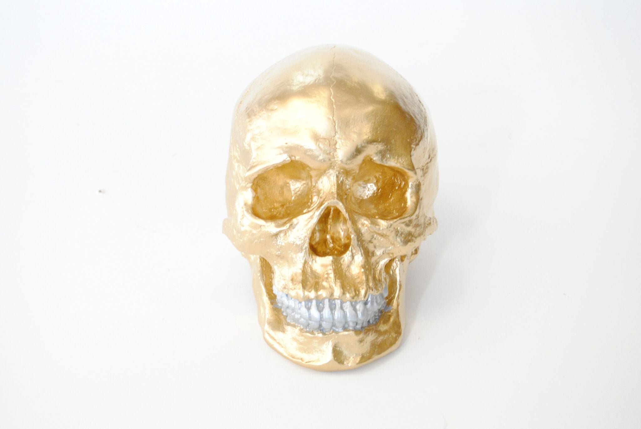 Faux Human Skull Décor // Gold with Silver Teeth